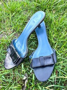 Zara kitten heel black bow slides size 36